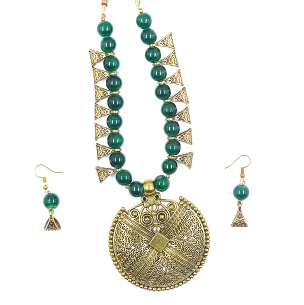 Green_Gold_Tone_Beaded_Antique_Necklace_Set_For_Women
