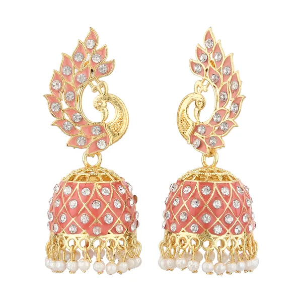 Pink_Gold_Brass_Gold_Plated_Peacock_Jhumka_Earrings_For_Women