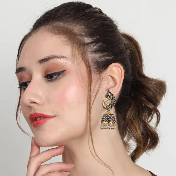 Gold_Black_Brass_Gold_Plated_Peacock_Jhumka_Earrings_For_Women