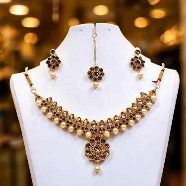 Gold_Tone_Black_Stone_Pearl_Drop_Necklace_Set_For_Women