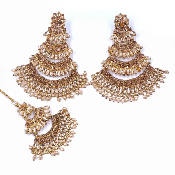 Gold_Tone_Floral_Layered_Earrings_And_Maang_Tikka_Set_For_Women