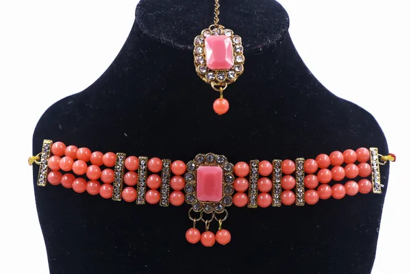 Coral_Pink_Kundan_Beaded_Necklace_Set_For_Women