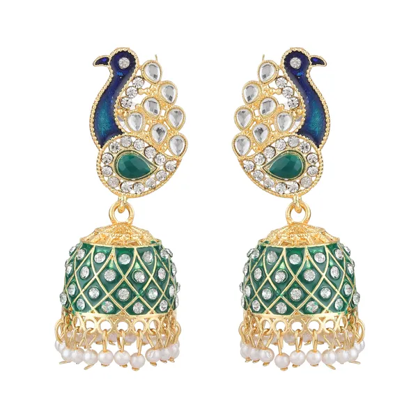 Green_Brass_Gold_Plated_Peacock_Jhumka_Earrings_For_Women