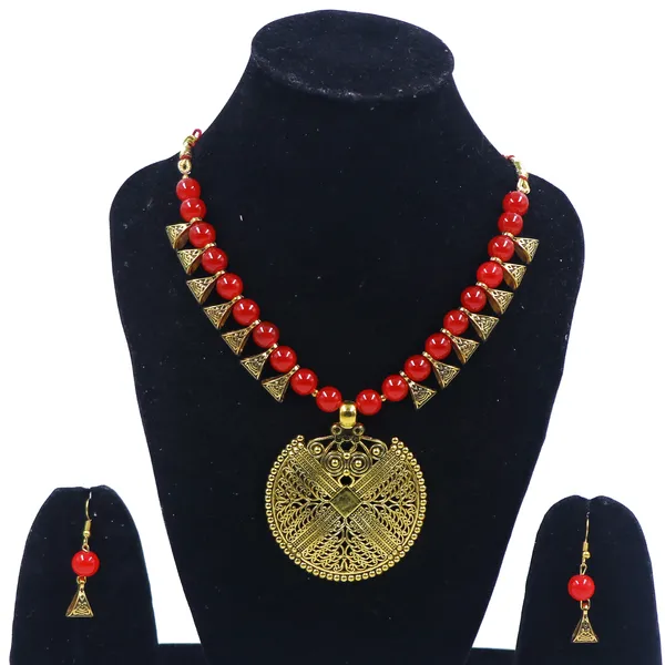 Red_Gold_Tone_Beaded_Filigree_Necklace_And_Earrings_Set_For_Women