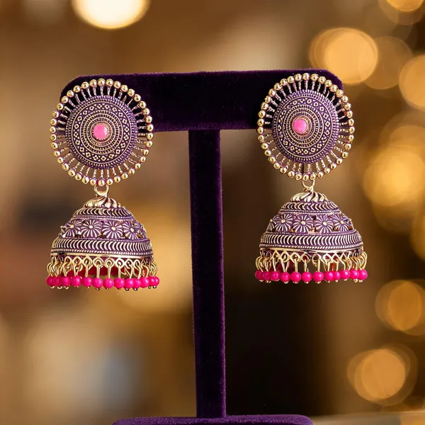 Pink_Gold_Brass_Gold_Plated_Engraved_Dome_Jhumka_Earrings_For_Women