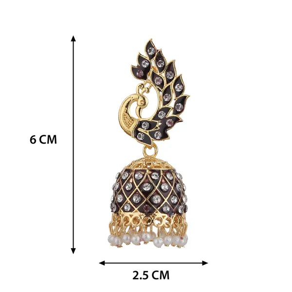 Gold_Black_Brass_Gold_Plated_Peacock_Jhumka_Earrings_For_Women