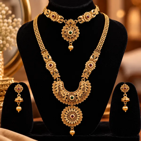 Gold_Brass_Traditional_Necklace_And_Earrings_Set_For_Women