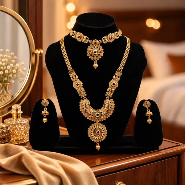 Gold_Brass_Traditional_Necklace_And_Earrings_Set_For_Women