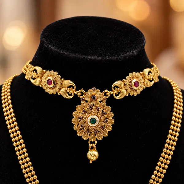Gold_Brass_Traditional_Necklace_And_Earrings_Set_For_Women