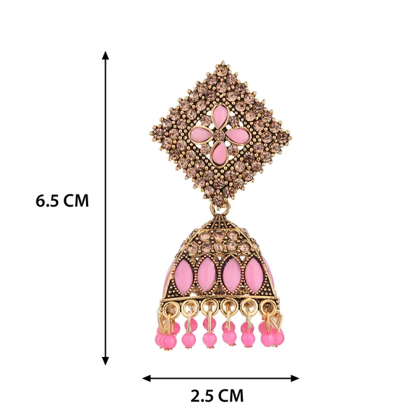 Gold_Pink_Brass_Gold_Plated_Stone_Beaded_Jhumka_Earrings_For_Women