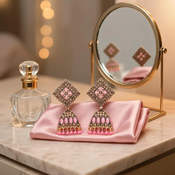 Gold_Pink_Brass_Gold_Plated_Stone_Beaded_Jhumka_Earrings_For_Women