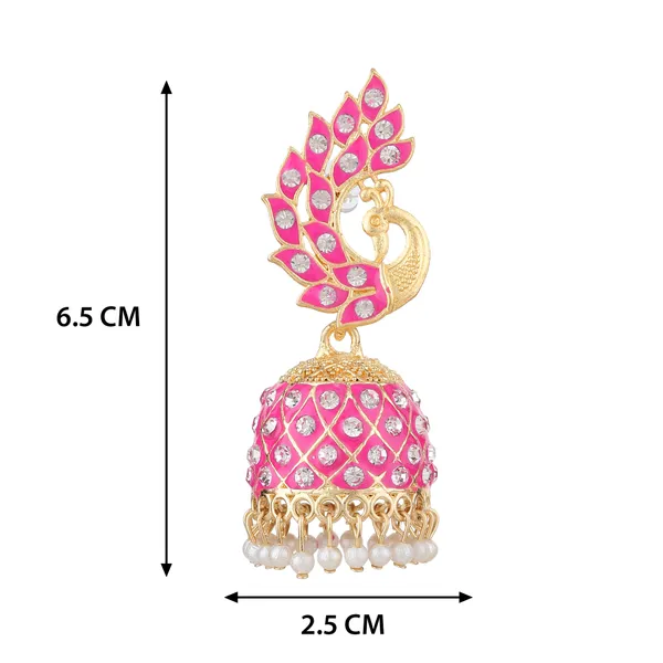 Pink_Gold_Brass_Gold_Plated_Stone_Peacock_Jhumka_Earrings_For_Women