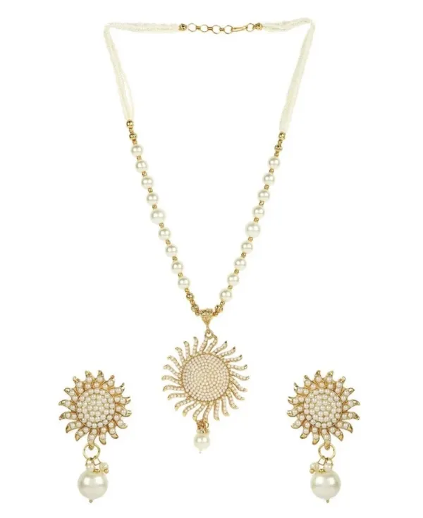 Gold_White_Pearl_Sunburst_Necklace_Set_For_Women