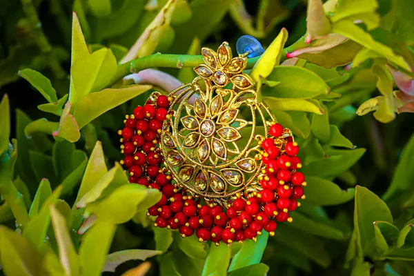 Gold_Red_Brass_Gold_Plated_Floral_Necklace_Earrings_Set_For_Women