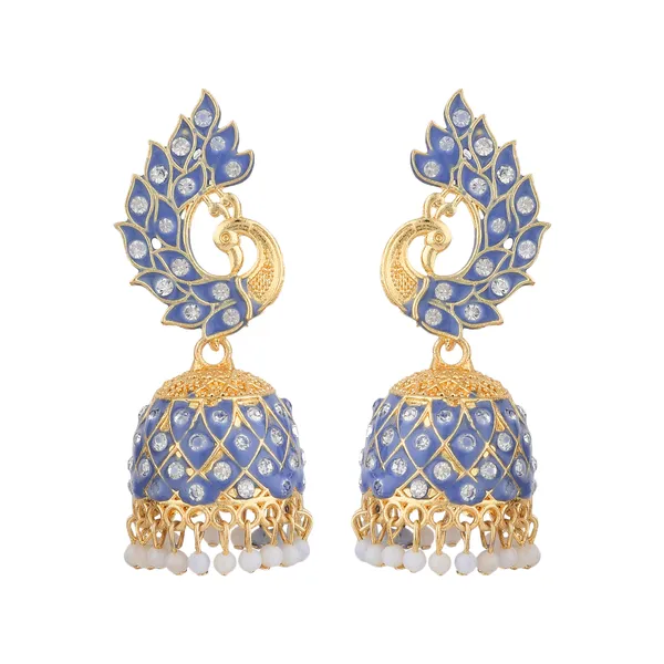Blue_Gold_Brass_Gold_Plated_Peacock_Jhumka_Earrings_For_Women