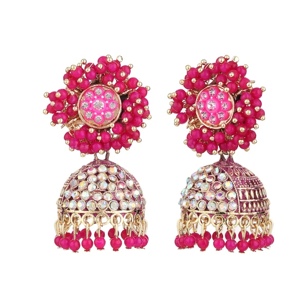 Pink_Beaded_Gold_Brass_Dome_Jhumka_Earrings_For_Women