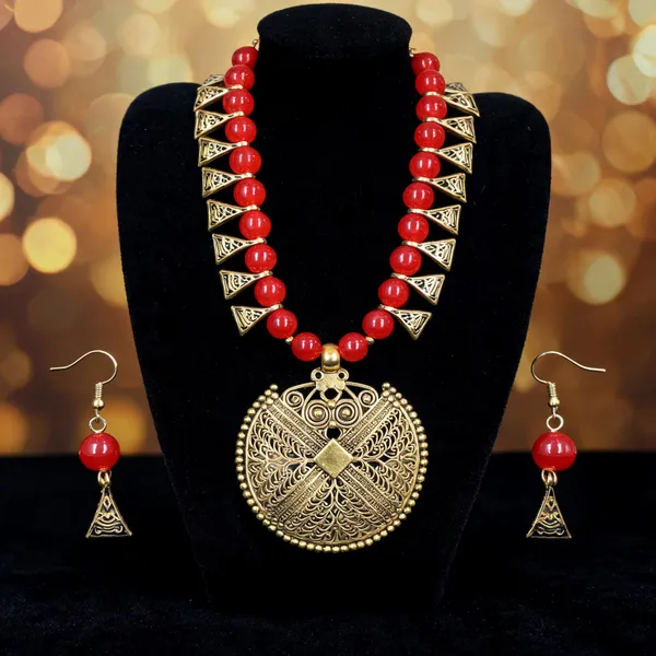 Red_Gold_Tone_Beaded_Filigree_Necklace_And_Earrings_Set_For_Women