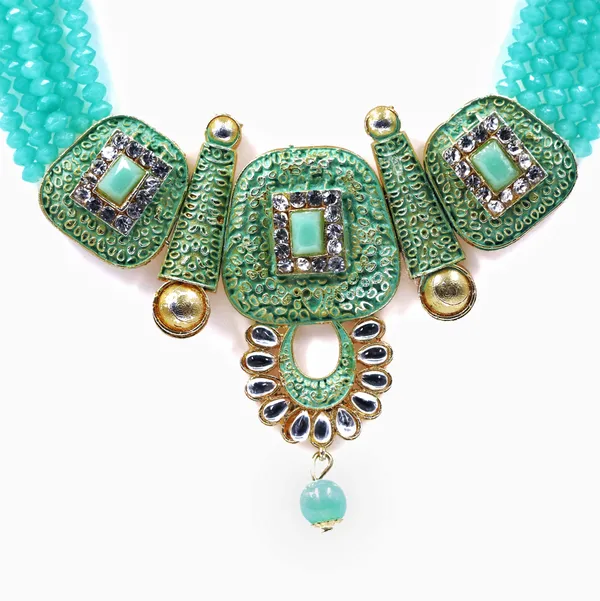 Turquoise_Gold_Brass_Beaded_Embellished_Necklace_Set_For_Women