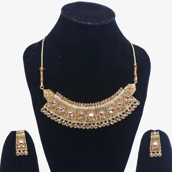 Gold_Tone_Pink_Stone_Traditional_Necklace_And_Earrings_Set_For_Women