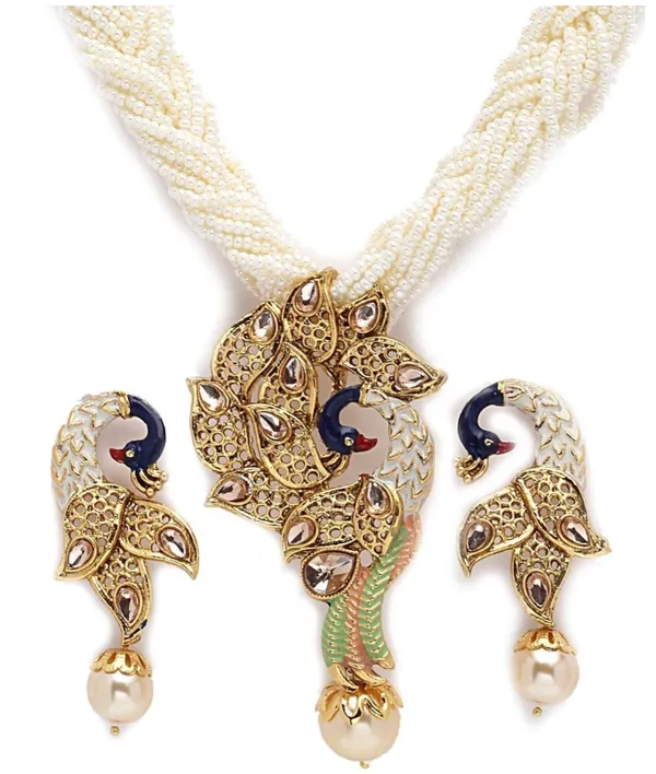 Gold_White_Pearl_Peacock_Drop_Necklace_Set_For_Women