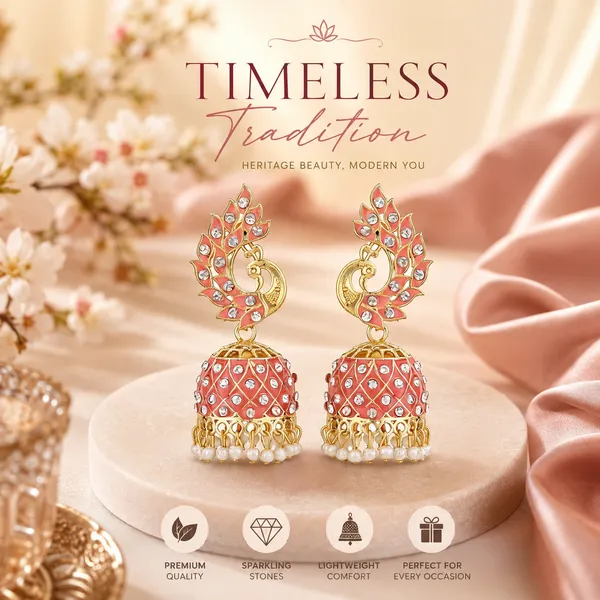 Pink_Gold_Brass_Gold_Plated_Peacock_Jhumka_Earrings_For_Women