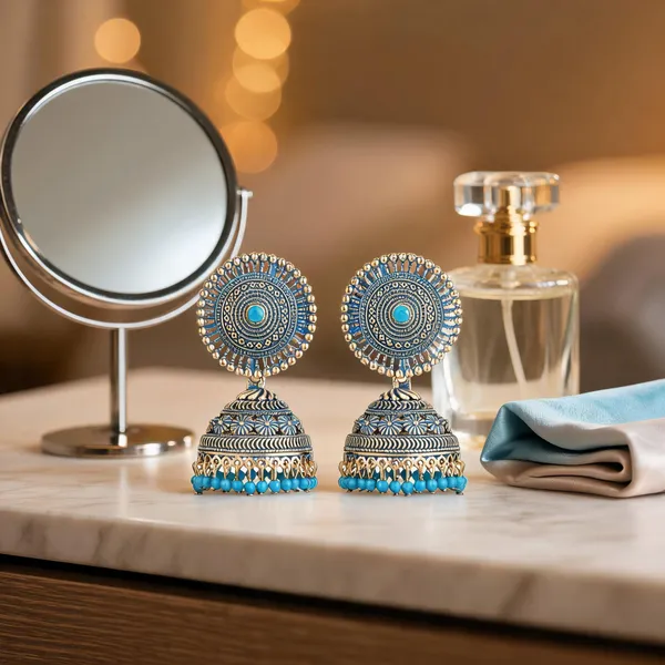 Blue_Gold_Brass_Gold_Plated_Engraved_Dome_Jhumka_Earrings_For_Women