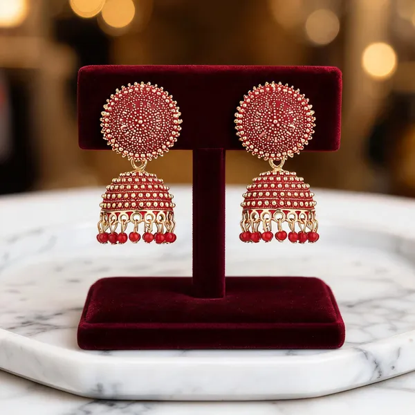 Red_Gold_Brass_Gold_Plated_Beaded_Dome_Jhumka_Earrings_For_Women