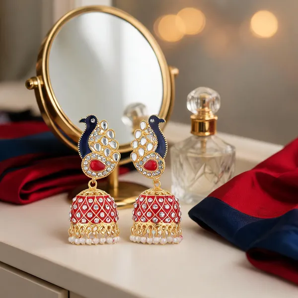 Multicolor_Brass_Gold_Plated_Kundan_Peacock_Jhumka_Earrings_For_Women