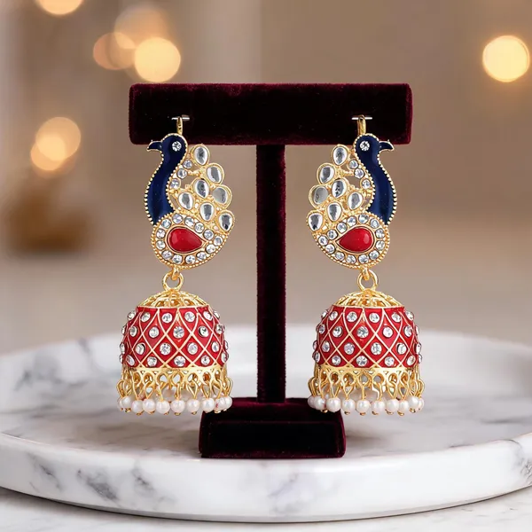 Multicolor_Brass_Gold_Plated_Kundan_Peacock_Jhumka_Earrings_For_Women