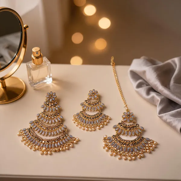 Gold_Tone_Tiered_Earrings_And_Maang_Tikka_Set_For_Women