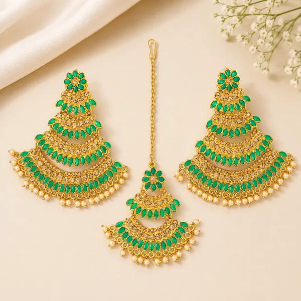 Green_Gold_Tone_Chandelier_Earrings_For_Women