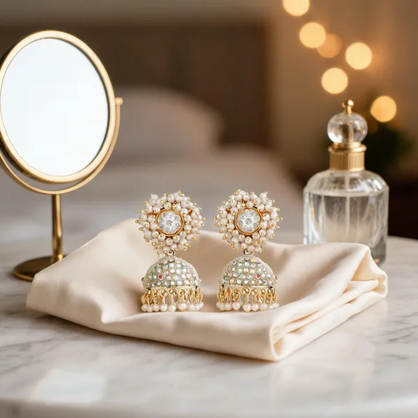 Gold_Brass_Pearl_Embellished_Dome_Jhumka_Earrings_For_Women