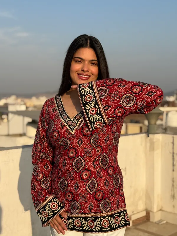 Noor_Red_Ajrakh_Corset_Kurti