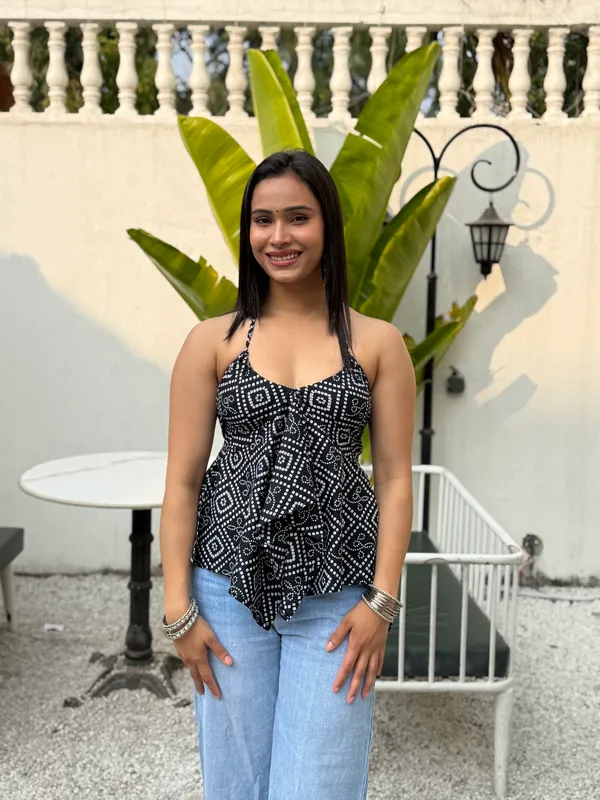 Eiara_Black_Bandhani_Noodle_Strap_Top