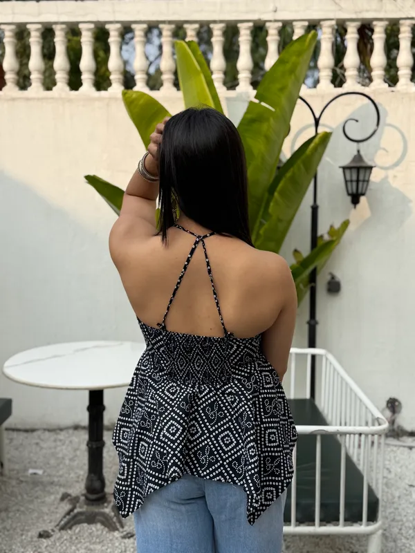 Eiara_Black_Bandhani_Noodle_Strap_Top