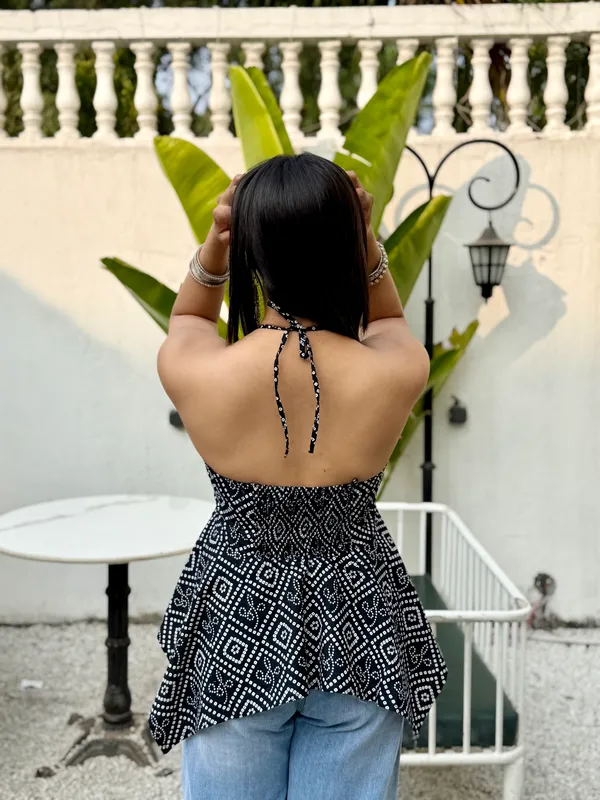 Eiara_Black_Bandhani_Noodle_Strap_Top