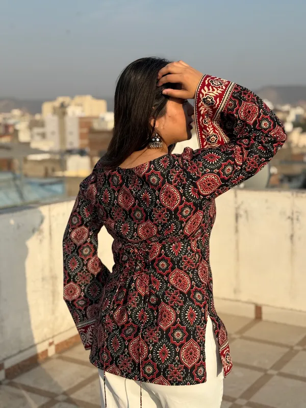 Noor:_Black_Ajrakh_Corset_Kurti