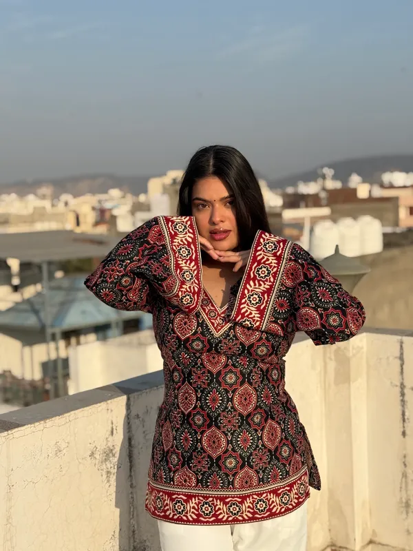Noor:_Black_Ajrakh_Corset_Kurti