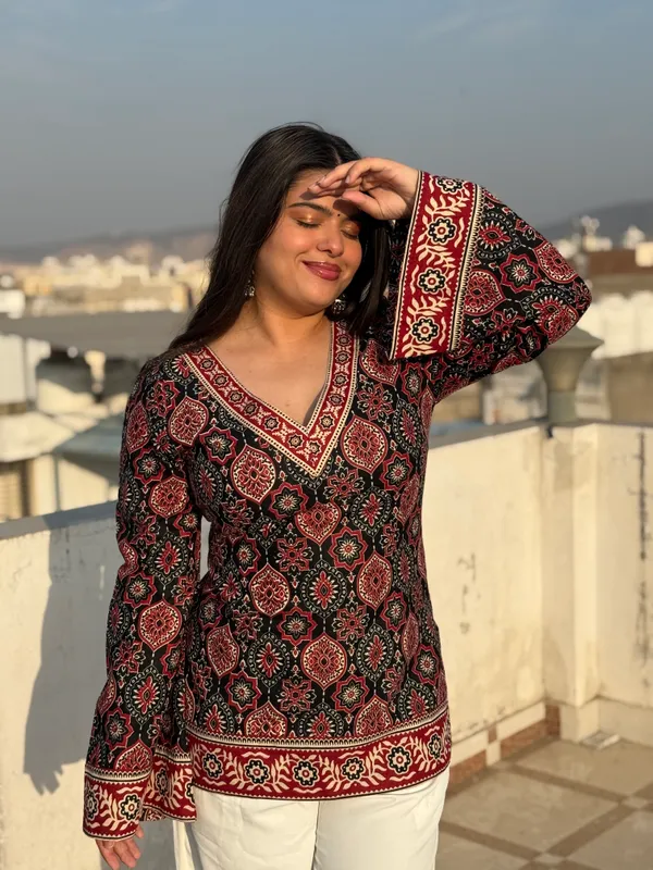 Noor:_Black_Ajrakh_Corset_Kurti