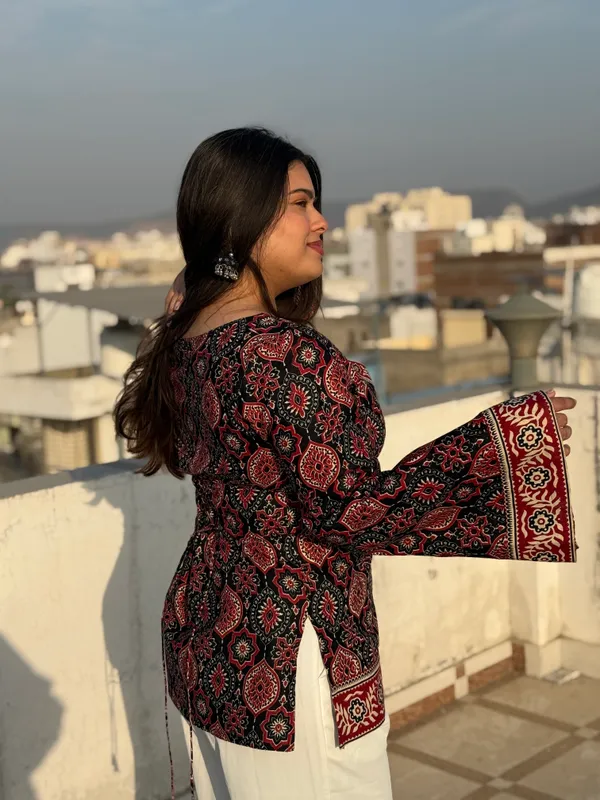 Noor:_Black_Ajrakh_Corset_Kurti