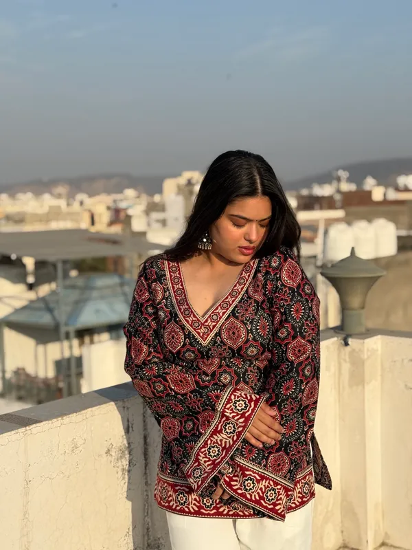 Noor:_Black_Ajrakh_Corset_Kurti