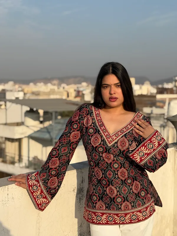 Noor:_Black_Ajrakh_Corset_Kurti