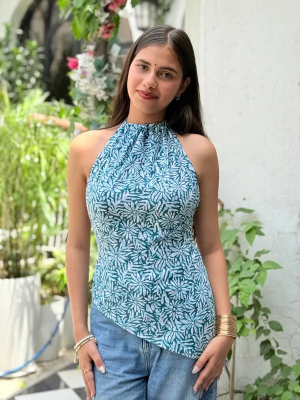 Laila_Sea_Green_Floral_Asymmetric_Backless_Top