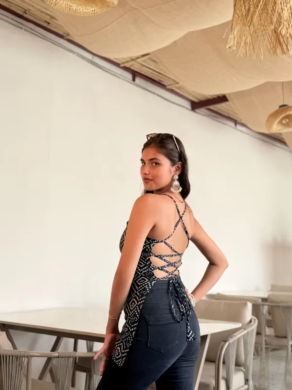 Ruhi_Black_Bandhani_Strappy_Backless_Short_Kurti