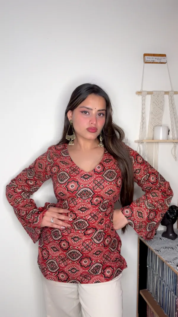 Adaa_Red_Ajrakh_Corset_Kurti