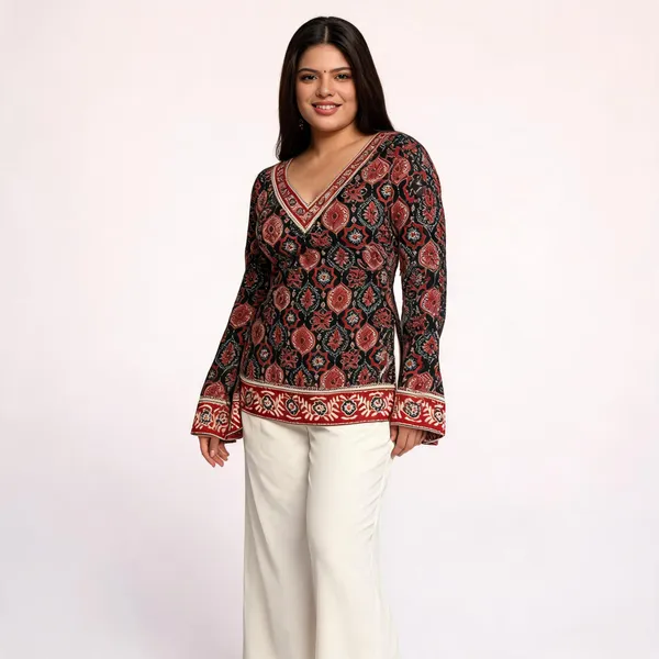 Noor:_Black_Ajrakh_Corset_Kurti