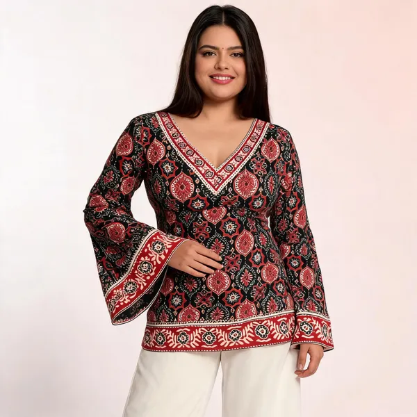 Noor:_Black_Ajrakh_Corset_Kurti