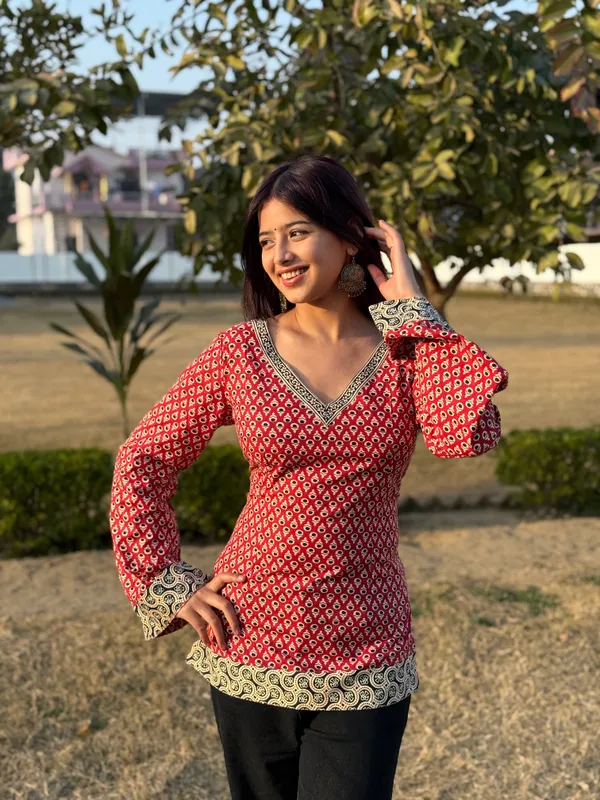 Noor_Red_Buti_Corset_Kurti