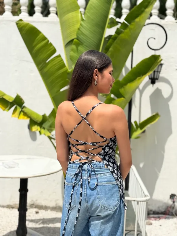 Ruhi_Black_Buti_Strappy_Backless_Short_Kurti