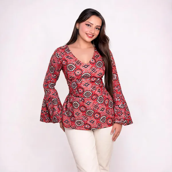 Adaa_Red_Ajrakh_Corset_Kurti